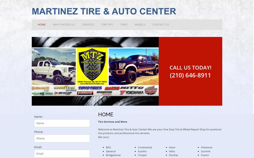 Martinez Tire old homepage at martineztiresanantoniotx.com
